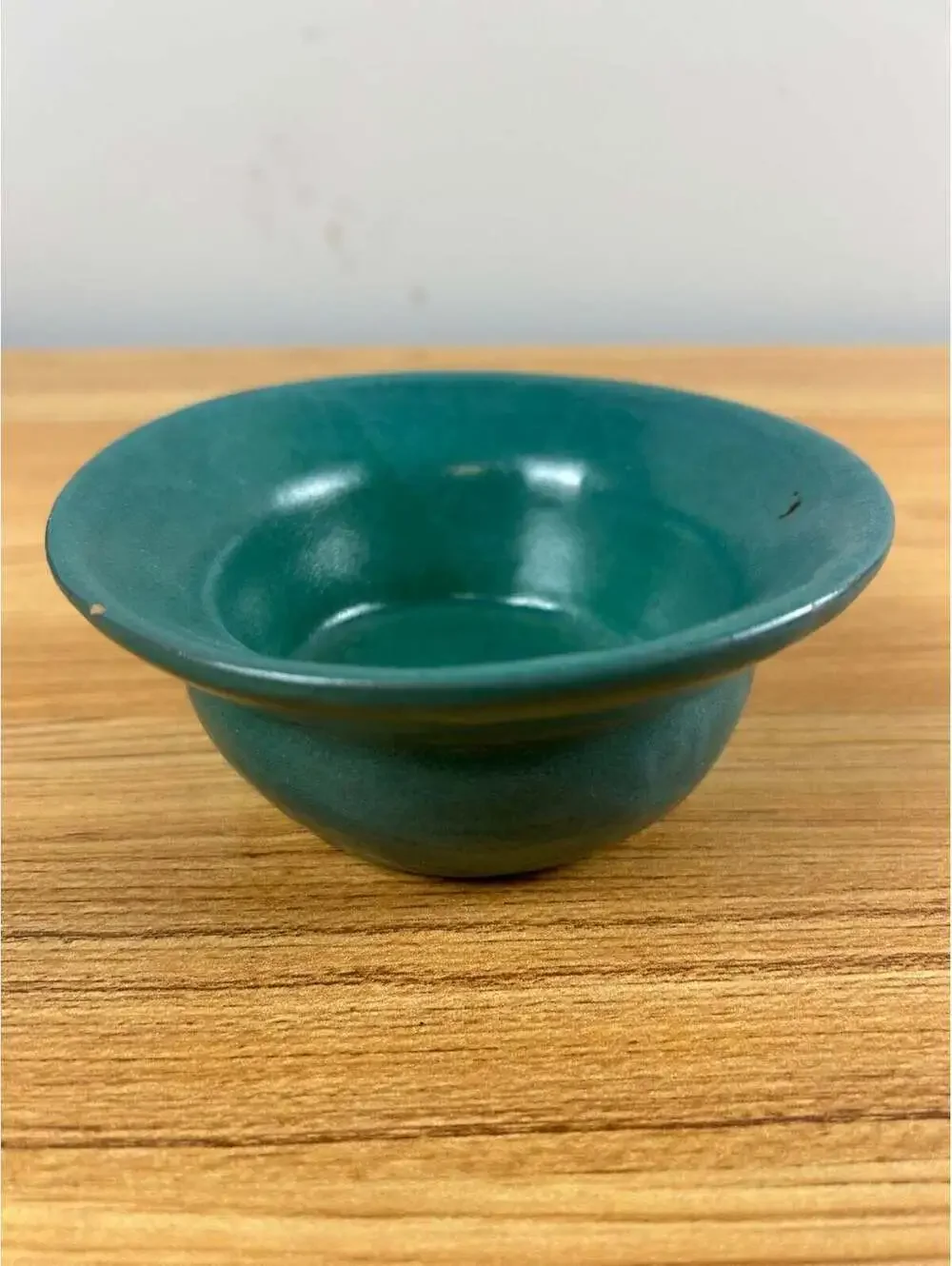 SEG Style Early 1900s Student Pottery Creation Blue Green Glazed Flared Rim Bowl